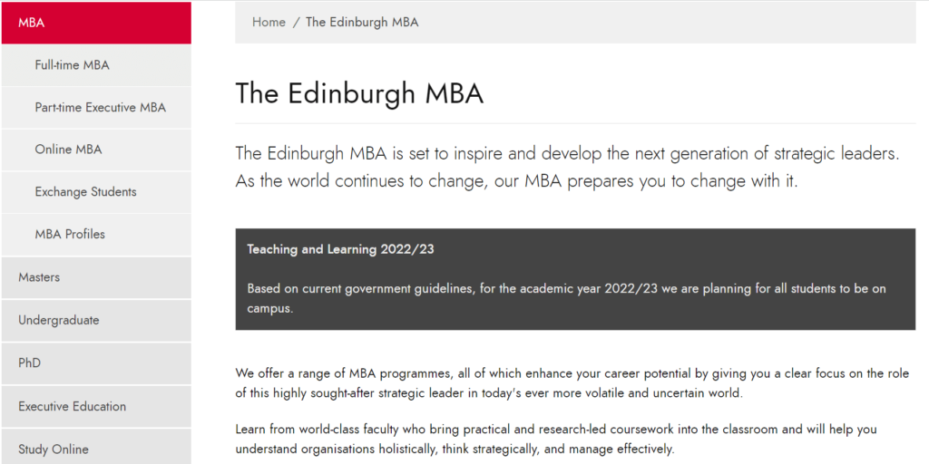 University of Edinburgh Business School MBA program