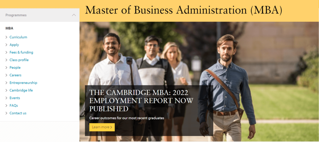 University of cambridge MBA program