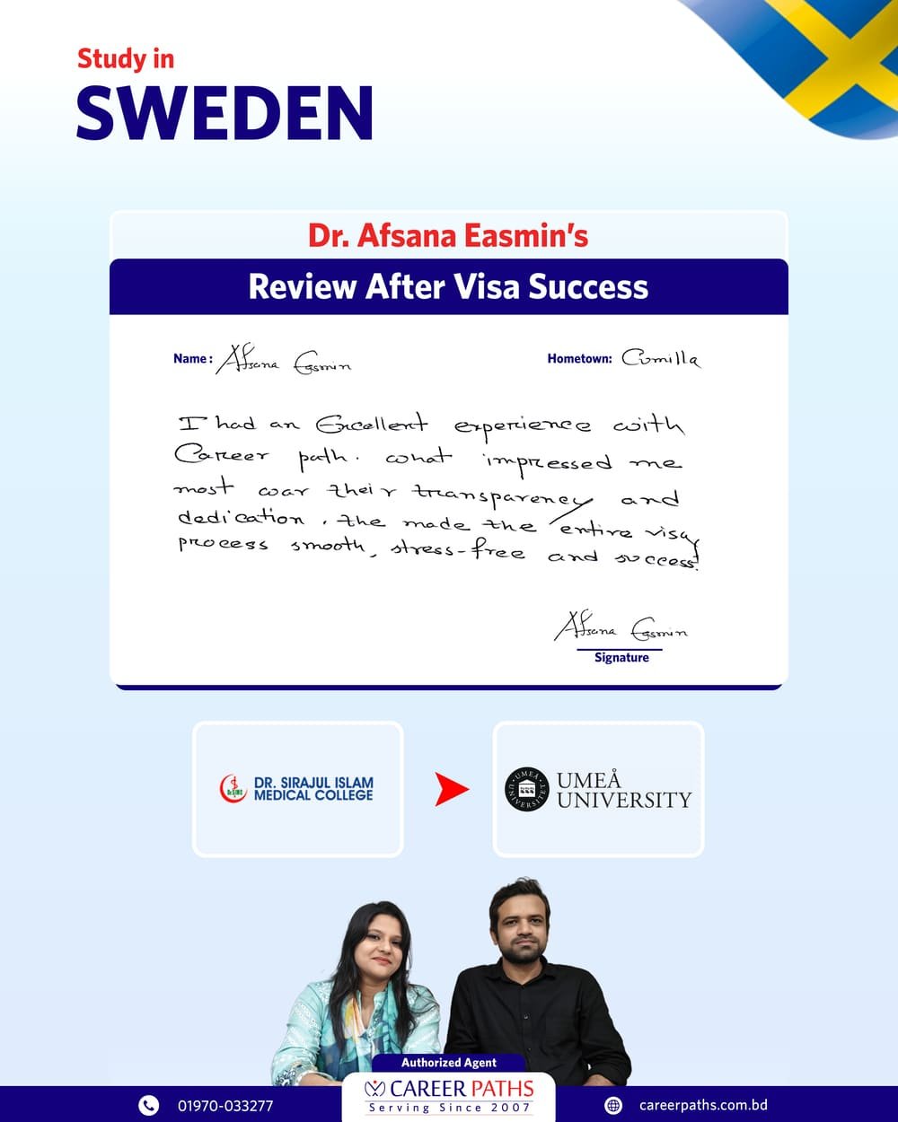 Afsana Easmin Written Review After Getting Sweden Student Visa