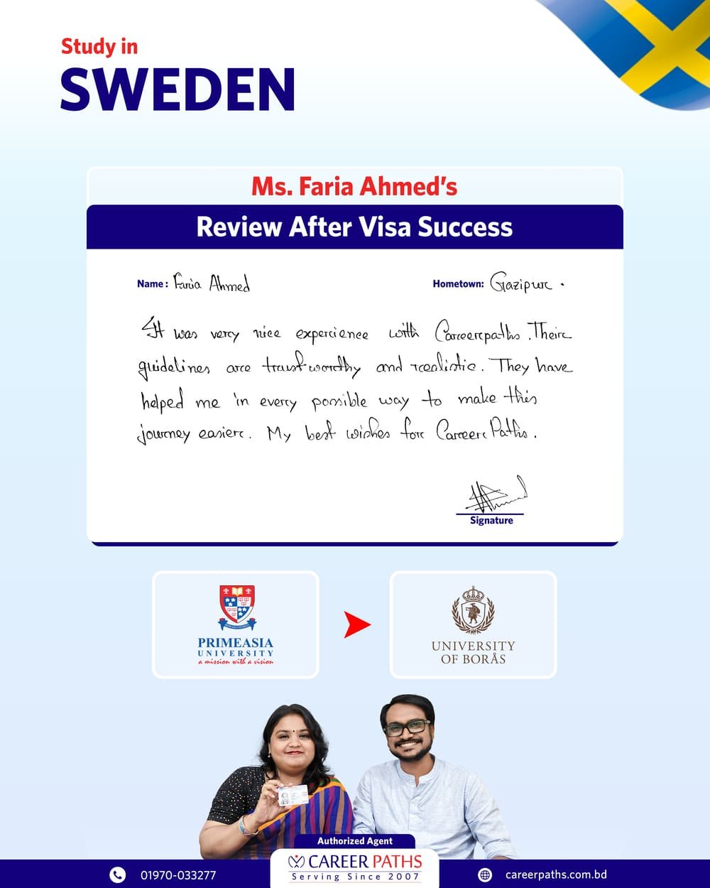 Faria Ahmed Written Review After Getting Sweden Student Visa