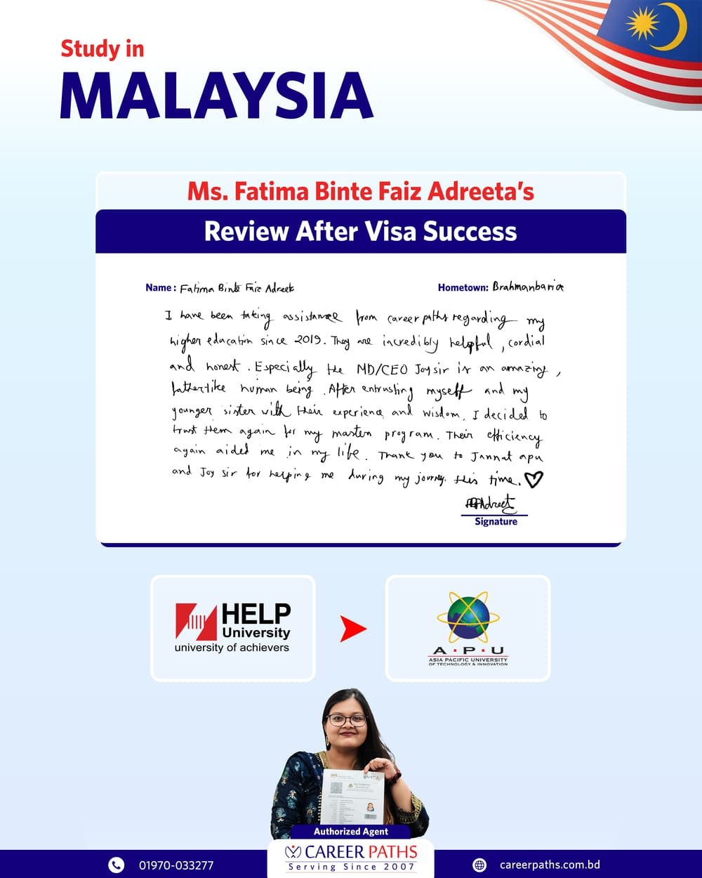 Fatima Binte Faiz Adreeta Written Review After Getting Malaysia Student Visa