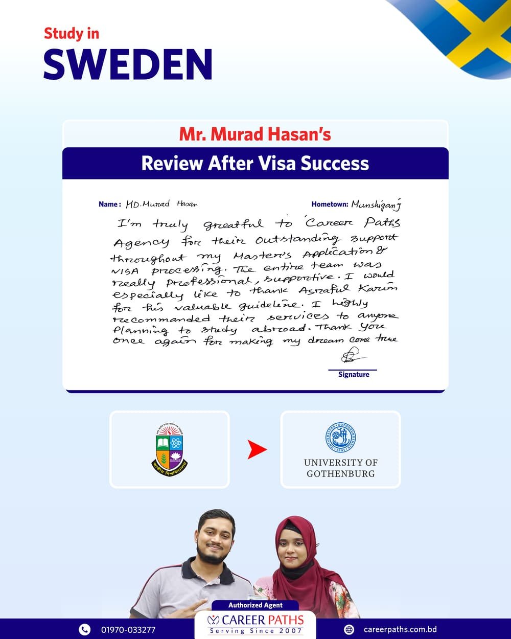 Md Murad Hasan Written Review After Getting Sweden Student Visa
