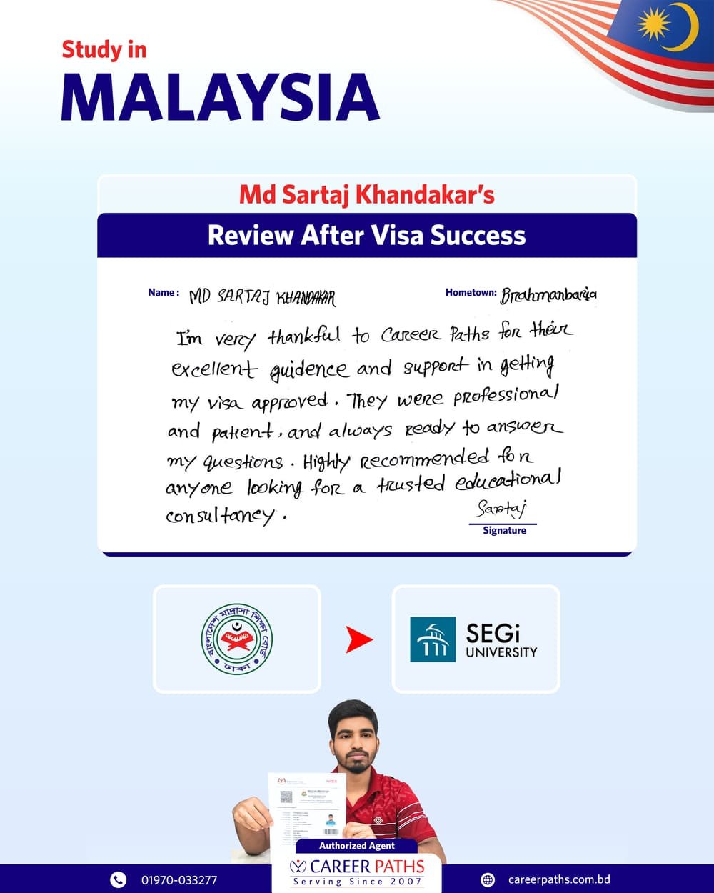 Md Sartaj Khandakar Written Review After Getting Malaysia Student Visa