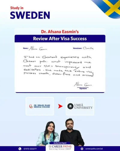 Written Review of Afsana Easmin - Sweden VISA success from Bangladesh - Career Paths