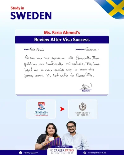 Written Review of Faria Ahmed - Sweden VISA success from Bangladesh - Career Paths