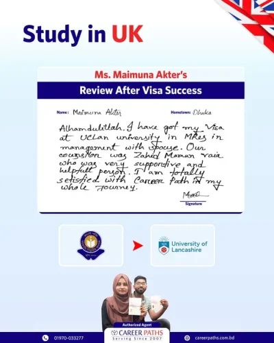 Written Review of Maimuna Akter - Sweden VISA success from Bangladesh - Career Paths