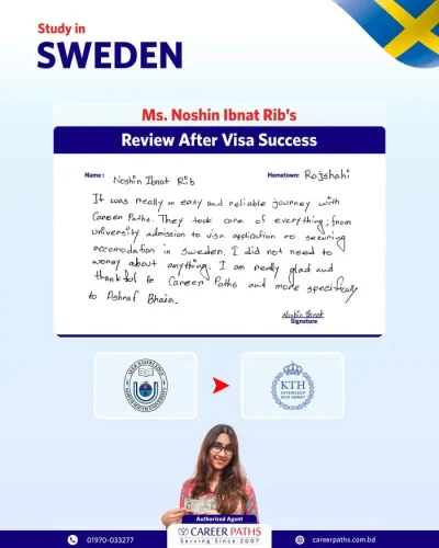 Written Review of Noshin Ibnat Rib - Sweden VISA success from Bangladesh - Career Paths